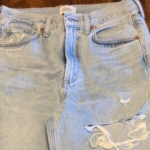 Citizens of Humanity Wide‑Leg Distressed Jeans, Size 27, Raw Hem